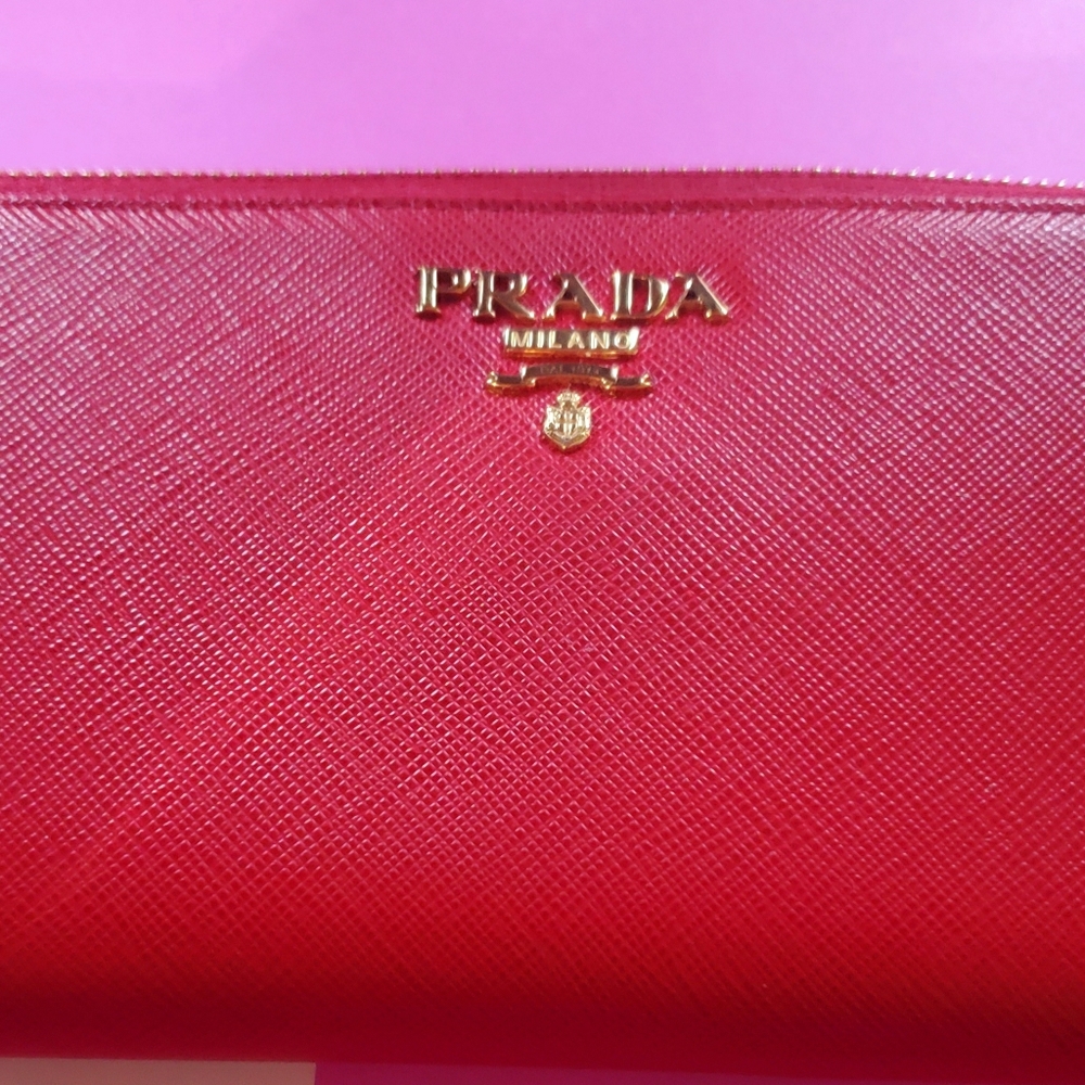 Prada Red Wallet with Gold Logo